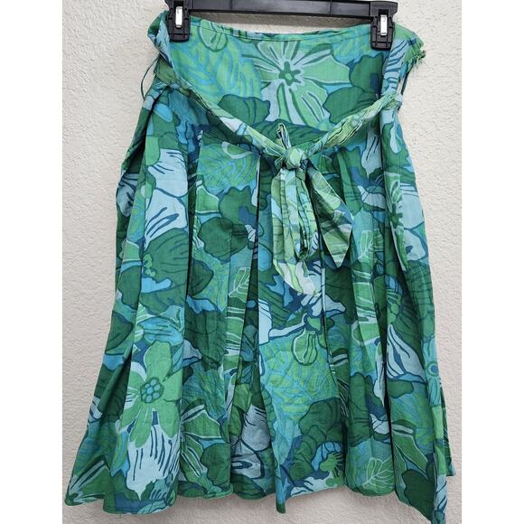 Marks & Spencer Blue Green Floral Print A Line Pleated Ruffled Skirt 14 UK Lined - Picture 1 of 5